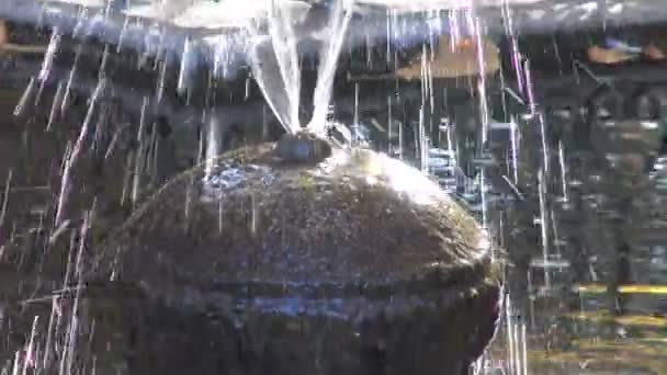 Water splash in beautiful autumn historical fountain in  city park — Stock Video