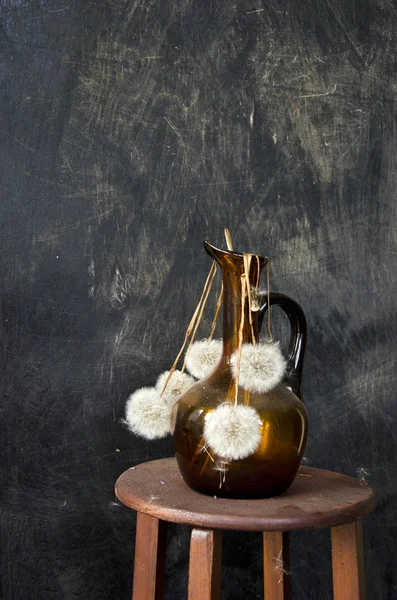 Dried dandelion seedheads in a vase.  Still-life — Stock Photo, Image