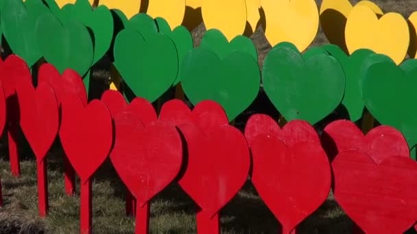 Λιθουανικά σημαία είναι κατασκευασμένη από βαμμένο καρδιές σε μπαστούνια — Αρχείο Βίντεο