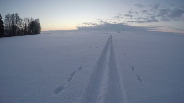 Trilhas de esqui na neve, lapso de tempo 4K — Vídeo de Stock