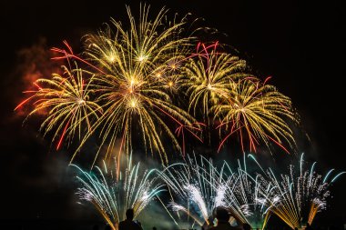 gece gökyüzü üzerinde renkli havai fişek
