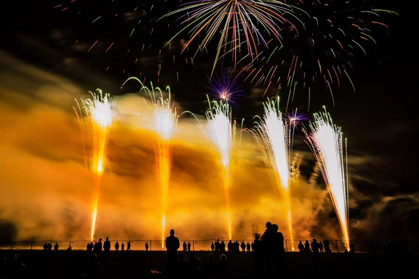 Feux d'artifice colorés sur le ciel nocturne — Photo