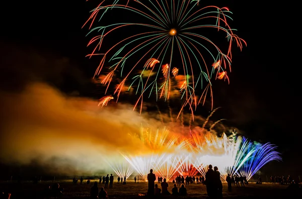 Buntes Feuerwerk über dem Nachthimmel — Stockfoto