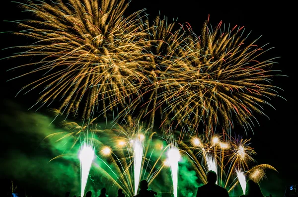 Feux d'artifice colorés sur le ciel nocturne — Photo