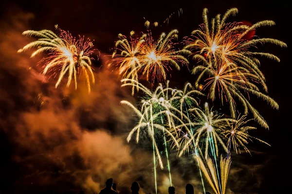 Fuegos artificiales de colores sobre el cielo nocturno — Foto de Stock