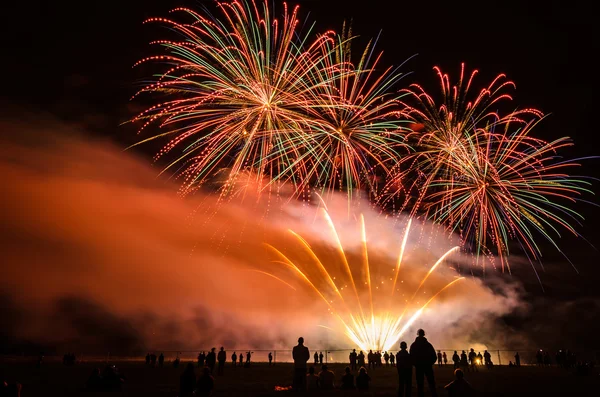 Fuochi d'artificio colorati nel cielo notturno Immagini Stock Royalty Free