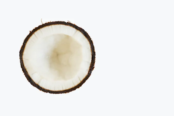 Half Coconut Top View White Background Colpy Space Right — Zdjęcie stockowe