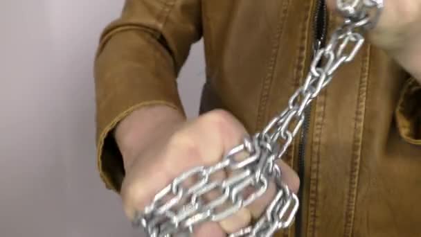 Hand Chain White Background Concept Fight Freedom Preparing Violent Fight — Stock Video