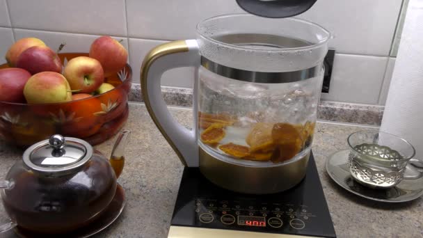 Smart Glass Electric Kettle Control Panel Cooking Compote Dry Fruits — Stock Video