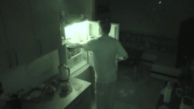 Gizli güvenlik kamerası. Kızılötesi ışıkla çekiliyor. Gece görüş cihazı. Yemekler geceleri buzdolabında daha lezzetli oluyor. Gece kızılötesi ışıkta..
