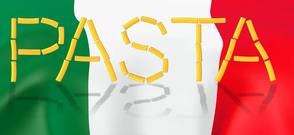 Текст макаронних виробів та італійської прапор — стокове фото