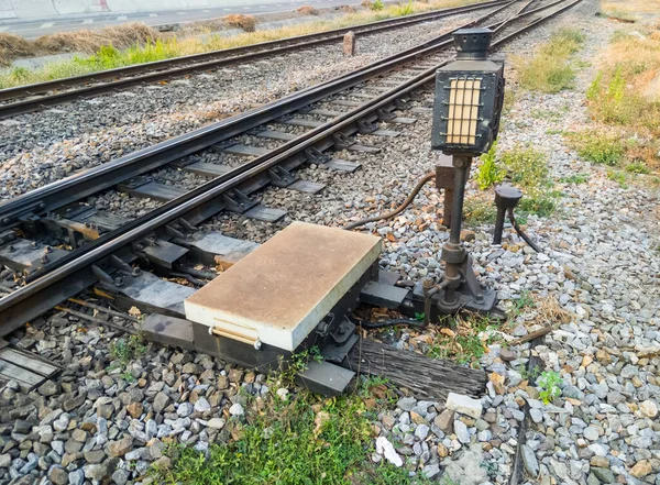 Sistema Interruptor Estrada Ferro Para Controla Direção Estrada Ferro Perto — Fotografia de Stock