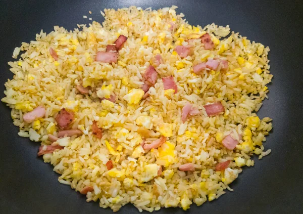 Colorful Fried Rice Egg Roasted Ham Non Stick Pan Ready — Stock Photo, Image