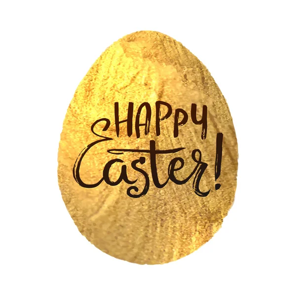 Gold Foil Calligraphy Happy Easter Greeting Card (em inglês). Modern Brush Lettering. Gold Stroke Egg and Black Letters (em inglês). Desejos alegres, saudações de férias — Vetor de Stock
