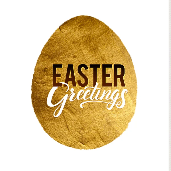 Gold Foil Calligraphy Happy Easter Greeting Card (em inglês). Modern Brush Lettering. Gold Stroke Egg and Black Letters (em inglês). Desejos alegres, saudações de férias — Vetor de Stock