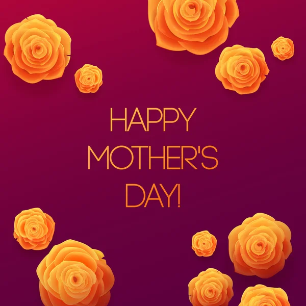 Happy Mothers Day Beautiful Blooming Yellow Rose Flowers on Purple Background. Greeting Card — Stock Vector