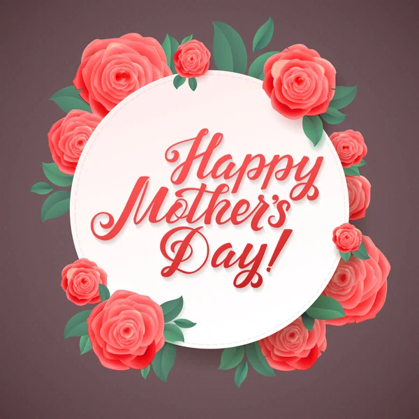 Happy Mothers Day. Beautiful Blooming Rose Flowers on Grey Background. Greeting Card. — Stock Vector