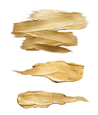 Altın pirinç suluboya doku boya leke soyut illüstrasyon seti. Sizin için parlayan fırça darbesi inanılmaz tasarım projesi