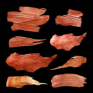 Altın Bronz Suluboya Doku Boya Leke Soyut İllüstrasyon Seti. Sizin için kırmızı parlayan fırça darbesi inanılmaz tasarım projesi