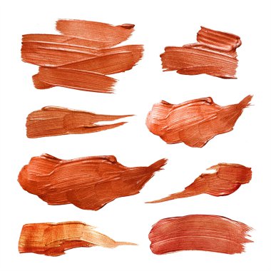 Altın Bronz Suluboya Doku Boya Leke Soyut İllüstrasyon Seti. Sizin için kırmızı parlayan fırça darbesi inanılmaz tasarım projesi