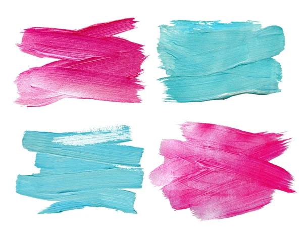 粉红色和蓝色光泽水彩纹理油漆污渍抽象插图集。闪亮的画笔笔触为您惊人的设计项目 — 图库照片