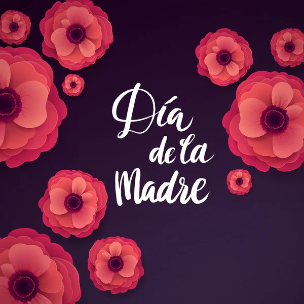 Feliz Día de las Madres Tarjeta de felicitación española. Hermosas flores de papel anémona floreciente . — Vector de stock