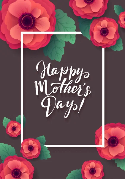 Tarjeta de felicitación Feliz Día de las Madres. Hermosas flores de papel anémona floreciente — Vector de stock