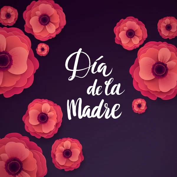 Szczęśliwe matki dzień hiszpański pozdrowienie Card. piękny kwitnący Anemone papierowe kwiaty. — Wektor stockowy