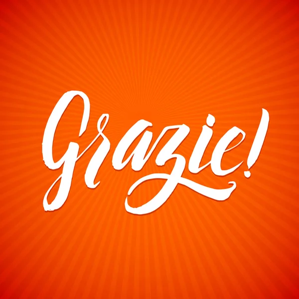 Dank u Italiaanse taal witte letters oranje vector belettering — Stockvector