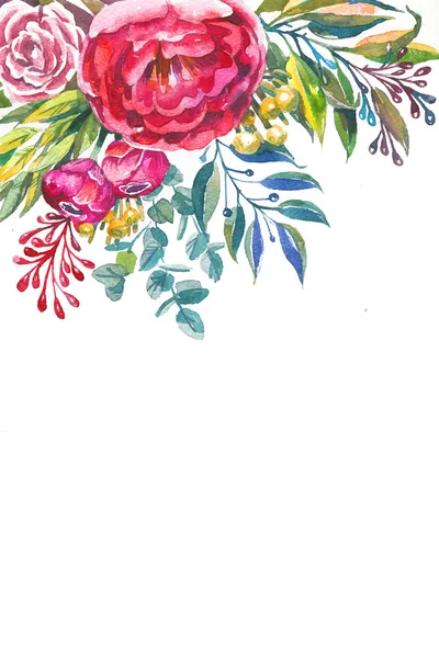 Watercolor flowers frame template. — Stock Photo, Image