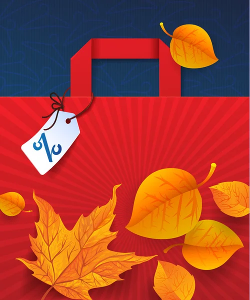 Cartaz de Apuramento de Venda com desconto percentual. Outono Ilustração de sacos de compras de papel e luzes —  Vetores de Stock