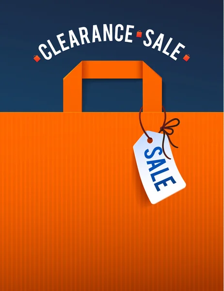 Affiche de vente de liquidation avec pourcentage de réduction. Illustration de sacs à provisions et de lumières en papier — Image vectorielle