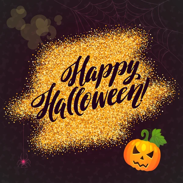 Happy Halloween золотими блискітками фону з гарбуза. — стоковий вектор