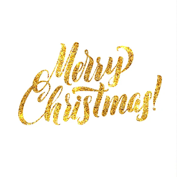 Carte de Noël L'or scintille sur fond blanc. Paillettes d'or et fond de calligraphie. Carte de voeux X-MAS — Image vectorielle