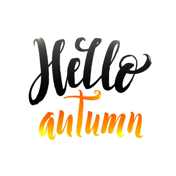 Hola Plantilla de diseño de letras de mano de otoño. Persent Typography Vector Background (en inglés). Caligrafía hecha a mano. Pegado fácil a cualquier fondo — Vector de stock