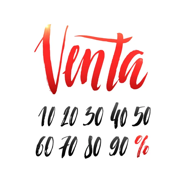 Venda Espanhol Mão lettering Design Template. Tipografia Vector Background. Caligrafia artesanal. Pasta fácil para qualquer fundo —  Vetores de Stock