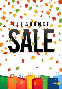 Yüzde indirimli Satış Afişi. Meşe renkli yaprak. Kağıt alışveriş çantaları ve ışıklar İllüstrasyon. Spesial Teklif