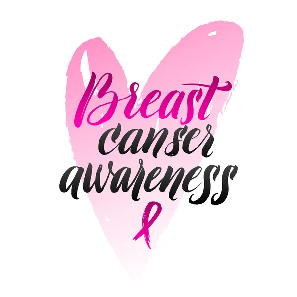 ベクトル乳房癌意識書道ポスター デザイン。ピンクのリボンをストローク — ストックベクタ