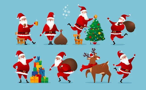 Santa Claus, Merry Christmas and Happy New Year Greeting Vector Characters. — Stock Vector