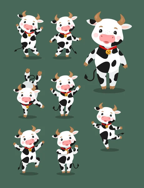 Happy Ox Characters. Cartoon Mucche Vettore Mascotte — Vettoriale Stock