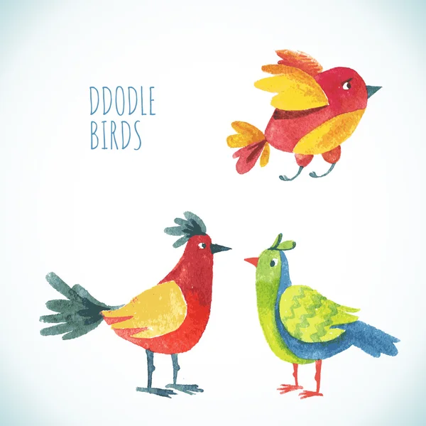 Doodle vector watercolor bird set — Stock Vector