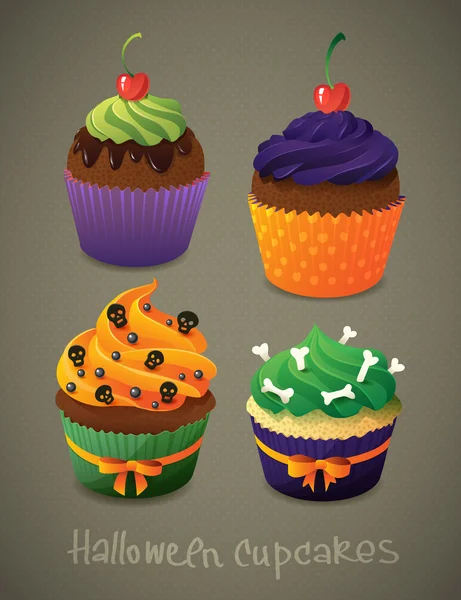 Halloween cupcake set Dolci spaventosi per festeggiare — Vettoriale Stock