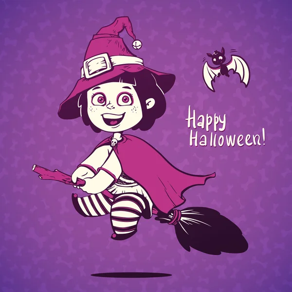 Bébé vêtu d'un costume de sorcière d'Halloween — Image vectorielle