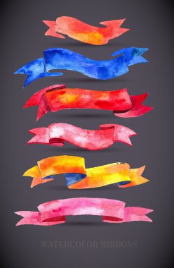 suluboya kurdeleler ve metin için afişler. Sulu Boya tasarım öğeleri, arka planlar, Etiketler, kabarcık, toplama şeridi gölge ile. el çekilmiş soyut renkli çizgiler.