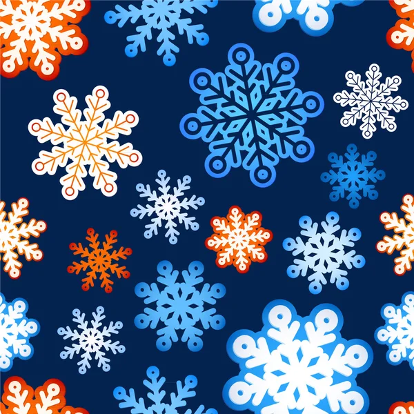 Copo de nieve invierno fondo azul, patrón de papel de Navidad — Vector de stock