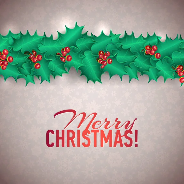 Vector Christmas Holly Garland Messages et objets sur fond de flocon de neige — Image vectorielle