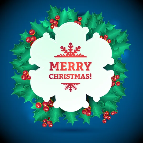 Vector Christmas Holly Garland Mensagens e objetos no fundo do floco de neve — Vetor de Stock