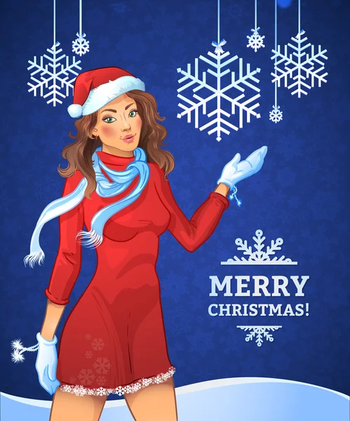 Santa girl Merry Christmas — Stock Vector