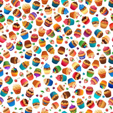 Süper cupcake seamless modeli. Çikolata ve vanilya tatlılar