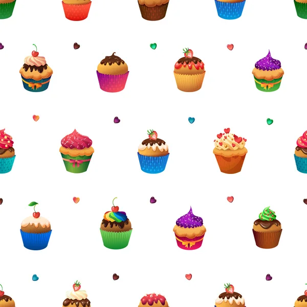 Super cupcake motif sans couture. Desserts au chocolat et vanille — Image vectorielle
